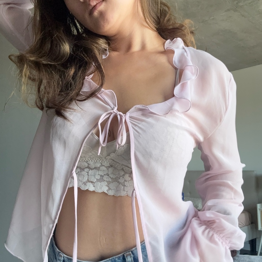 Sunday Best Light Pink Ruffle Tie-Front Top